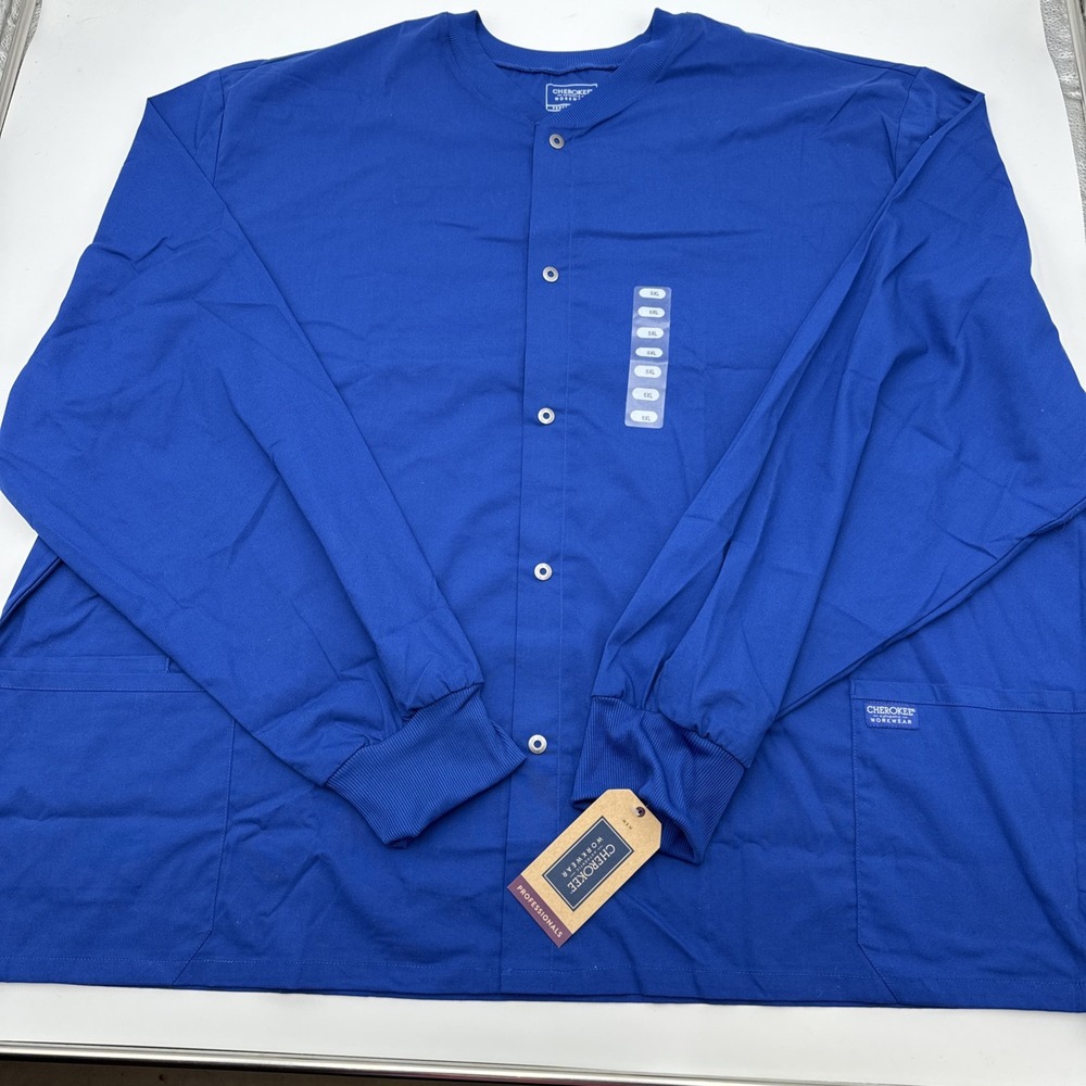 NWT Blue Cherokee Professional Workwear Relaxed Fit Snap Front Scrub Jacket 5XL